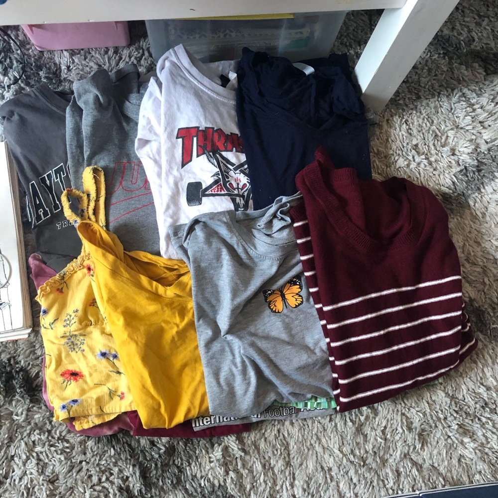 There are T’s, tanks, crops, sweaters/jackets, pjs